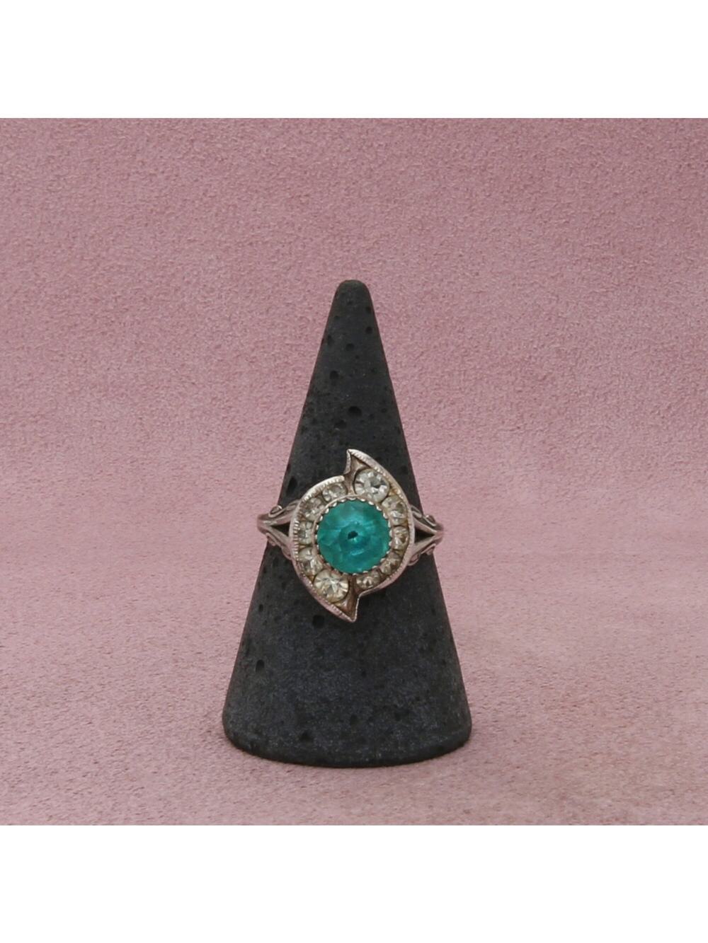 sterling silver vintage blue rhinestone ring size 7.5